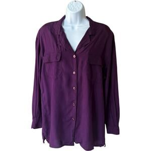 New Concepts L Purple Silk Button Up Blouse Relaxed Fit 90s Minimalist